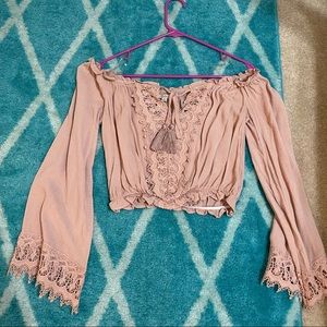 Dusty pink cropped off shoulder flowy cropped top in size Small.